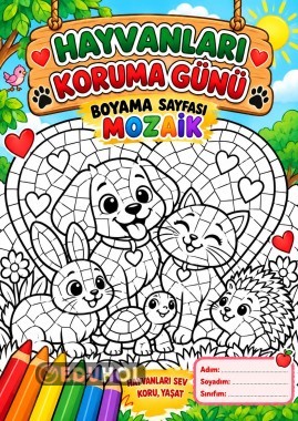 🐾 Hayvanları Koruma Günü – Mozaik Boyama Sayfaları