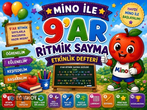 🍎✨ Mino ile 9'ar Ritmik Sayma Etkinlik Defteri ✨🍎