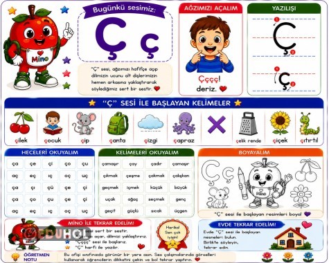 🍎  Ç,B,G,C,Ş Afişleri Hazır.Mino ile Ses Öğretimi Eğlenceye Dönüşüyor! 🔤✨