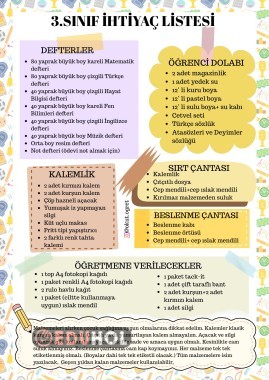 3.Sınıf İhtiyaç Listesi