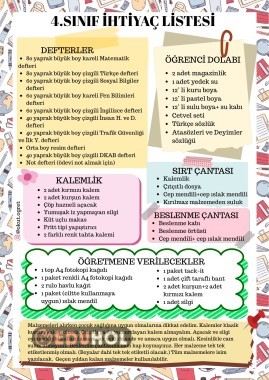 4.Sınıf İhtiyaç Listesi