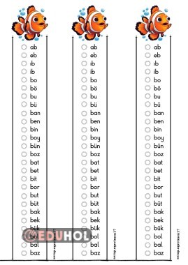 B hece okuma kontrol çizelgesi