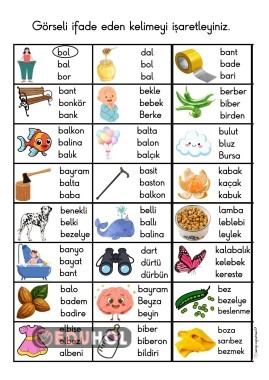 B sesi görsele uygun kelime seçme etkinliği