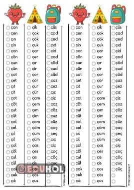 Ç ile başlayan tüm 3 sesli heceler