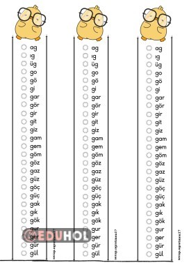 G sesi hece kontrol çizelgesi