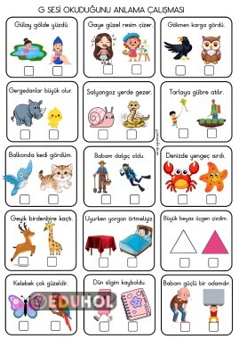G sesi kısa okuduğunu anlama çalışması