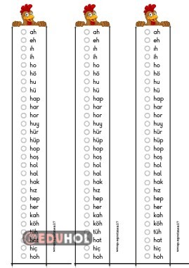 H sesi hece kontrol çizelgesi