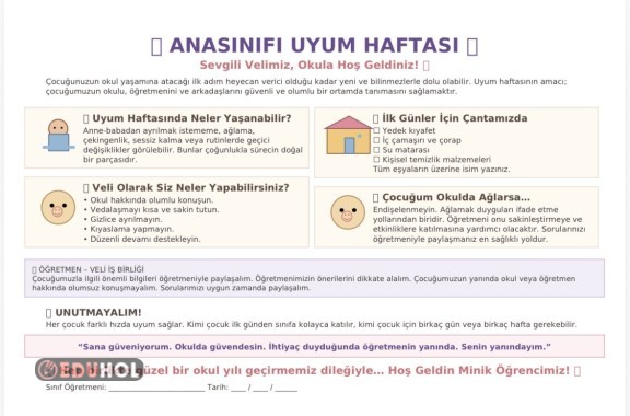 Anasınıfı Uyum haftası Veli bilgilendirme Broşürü