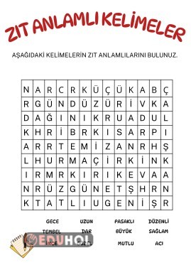 Zıt Anlamlı Kelimeler Bulmaca