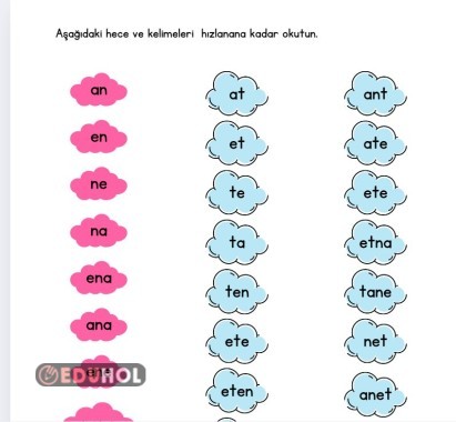 anet hece ve kelime okuma çalışması