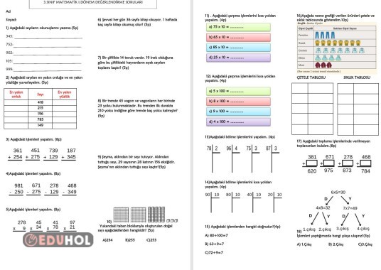 3.SINIF I. DÖNEM DEĞERLENDİRME SORULARI