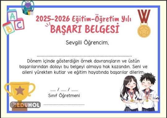 Başarı Belgesi Boş Şablon 2025-2026