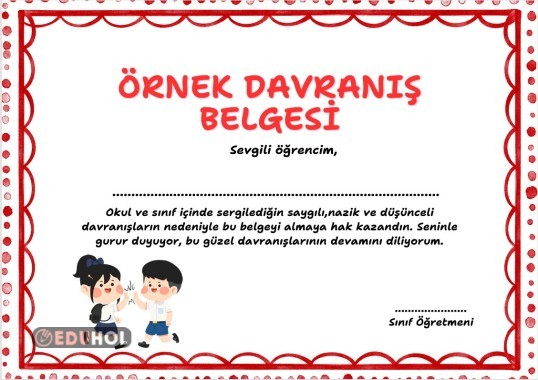 Örnek Davranış Belgesi Boş Şablon