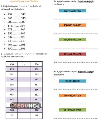 Sayıları Karşılaştırma/Sıralama Etkinliği