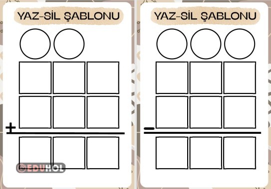 Toplama ve Çıkarma İşlemi Yaz-sil şablonu