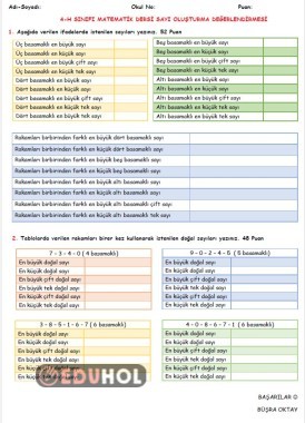 SAYI OLUŞTURMA DEĞERLENDİRMESİ (WORD)
