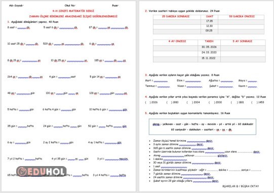 ZAMAN ÖLÇME BİRİMLERİ ARASINDAKİ İLİŞKİ DEĞERLENDİRMESİ (WORD)