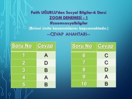 Fatih UĞURLU’dan Sosyal Bilgiler - 6 Dersi 1. Deneme Sınavı