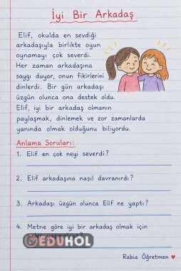 Arkadaşlık ilişkileri okuduğunu anlama metni