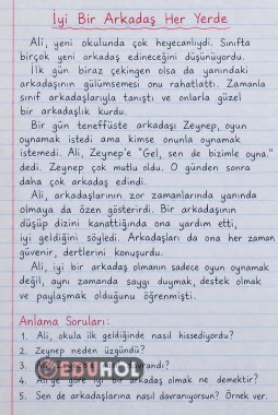 Arkadaşlık ilişkileri okuduğunu anlama metni