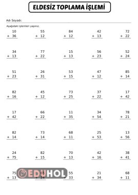 2.SINIF ELDESİZ TOPLAMA İŞLEMİ ÇALIŞMA KAĞIDI