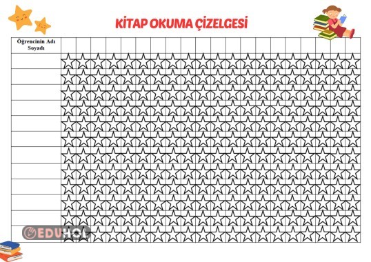 KİTAP OKUMA ÇİZELGESİ YILDIZ BOYAMA