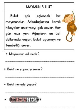 Maymun Bulut Okuduğunu Anlama etkinliği