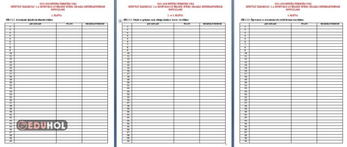 2. SINIF HAYAT BİLGİSİ SÜREÇ DEĞERLENDİRME 1. DÖNEM TÜM KAZANIMLAR