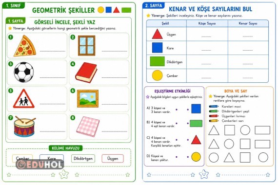 1. Sınıf Geometrik Şekiller Çalışma Kağıdı