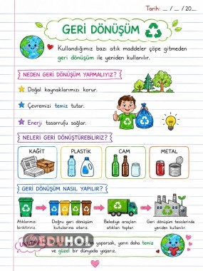 1. Sınıf Hayat Bilgisi Geri Dönüşüm Defter Notu