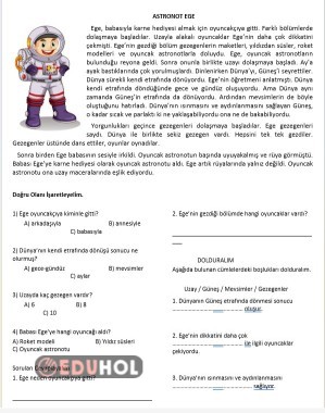 Astronot Ege Okuma Anlama Metni