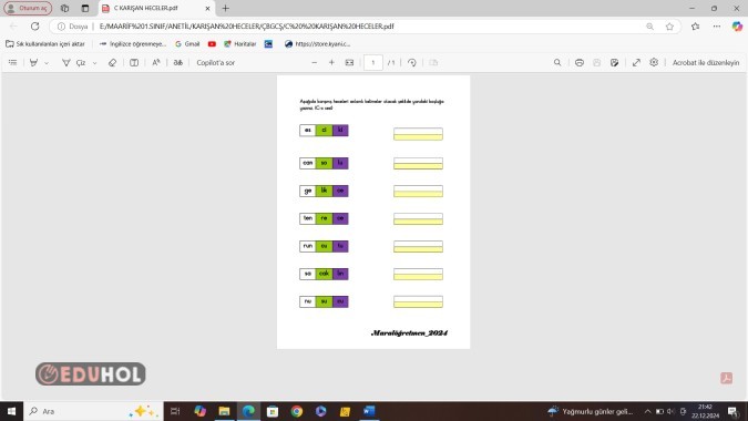 C SESİ KARIŞAN HECELERDEN ANLAMLI KELİME OLUŞTURMA