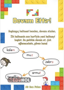1. Sınıf “Devam Ettir” Etkinliği (Önceki Kelimenin Son Harfiyle)