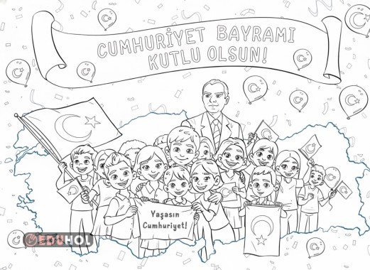 29 Ekim Cumhuriyet Bayramı Boyama Sayfası (Pano Renksiz Hali)