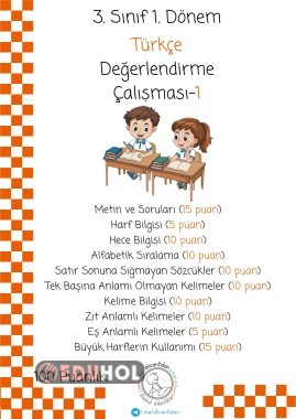 3. Sınıf 1. Dönem Türkçe Değerlendirmesi-1 (100 puan)
