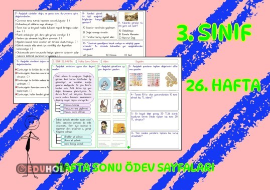 (3. Sınıf 26. Hafta) Hafta Sonu Ödevi (Yatay A4)