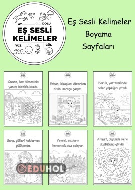Eş Sesli Kelimeler (6 adet boyama sayfası)