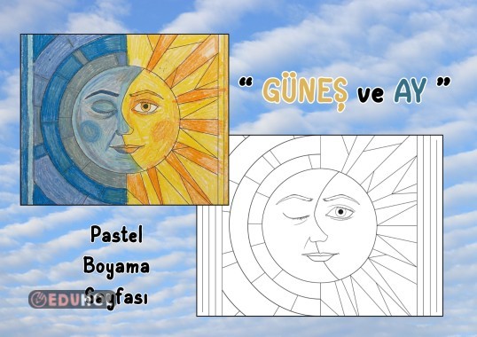 “GÜNEŞ ve AY” Pastel Boyama Sayfası