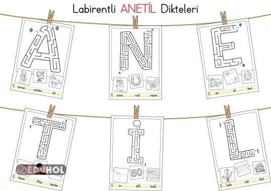 Labirentli “ANETİL” Dikte ve Boyama Sayfaları