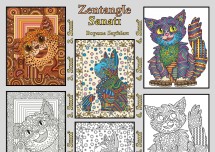 “Zentangle Kediler” 3. ve 4. Sınıflar İçin Boyama Sayfaları (5 adet)