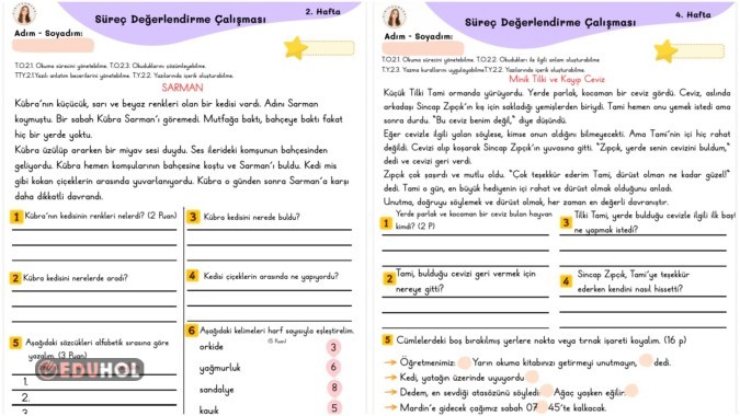 2-3-4. Hafta Türkçe Süreç Değerlendirme