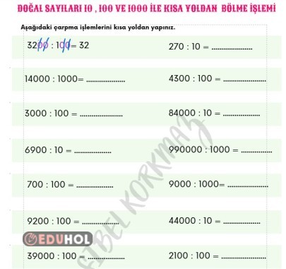 10,100 VE 1000 İLE KISA YOLDAN BÖLME İŞLEMİ