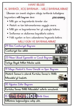 AL BAYRAĞI , KOŞ BAYRAMA-MİLLİ BAYRAMLARIMIZ - DEFTERE YAPIŞTIRMA