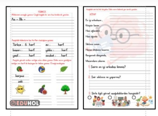 ALFABE - HARF BİLGİSİ ETKİNLİĞİ 2 - ŞİİRİ BAKARAK YAZMA - OKUMA ANLAMA ETKİNLİĞİ