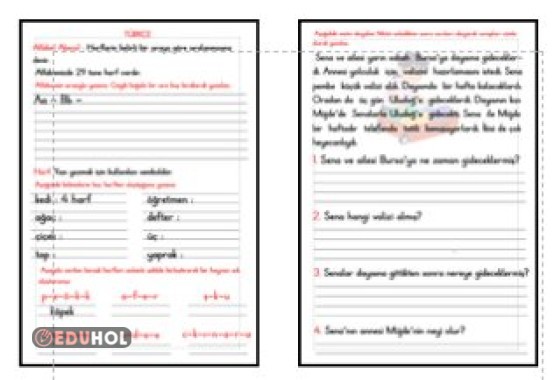 ALFABE - HARF  BİLGİSİ  ETKİNLİĞİ 1 - OKUMA ANLAMA ETKİNLİĞİ