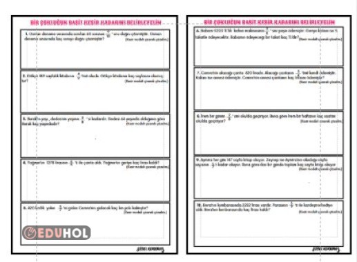 BİR ÇOKLUĞUN BASİT KESİR KADARINI BELİRLEME ETKİNLİĞİ 2