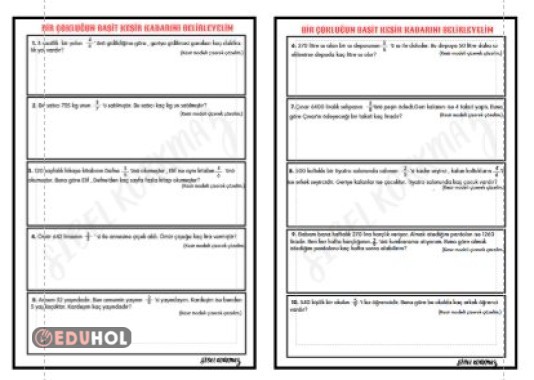 BİR ÇOKLUĞUN BASİT KESİR KADARINI BELİRLEME ETKİNLİĞİ 3