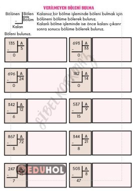 ÇARPMA VE BÖLME ARASINDAKİ İLİŞKİ - VERİLMEYEN BÖLENİ BULMA