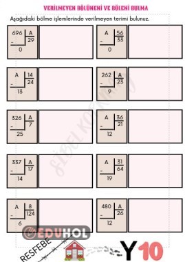ÇARPMA VE BÖLME ARASINDAKİ İLİŞKİ - VERİLMEYEN BÖLÜNENİ - BÖLENİ  BULMA