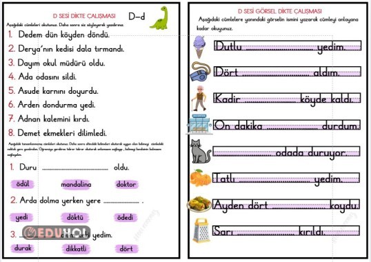 D SESİ CÜMLE DİKTESİ - CÜMLE TAMAMLAMA - GÖRSEL DİKTE